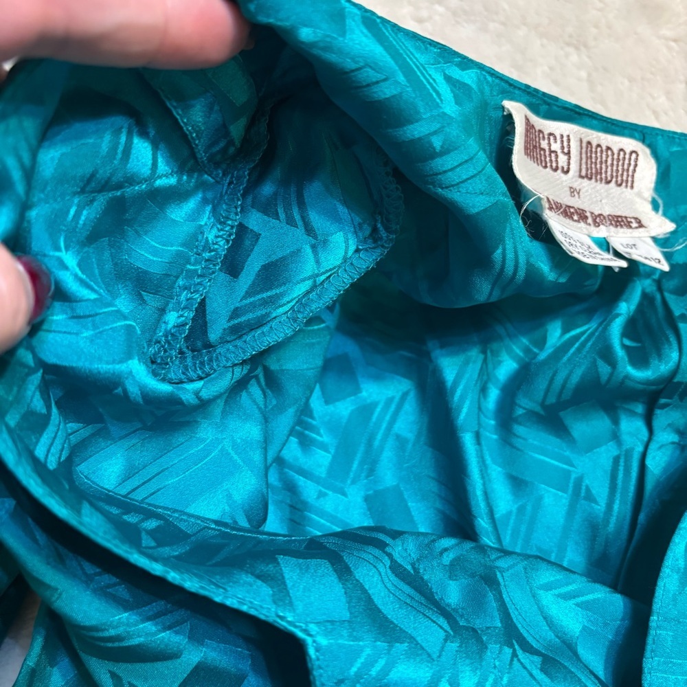 Vintage Maggy London Dress Sz 12 100% Silk Jeannene Booher Jade Green Sheen Geo - Picture 11 of 15